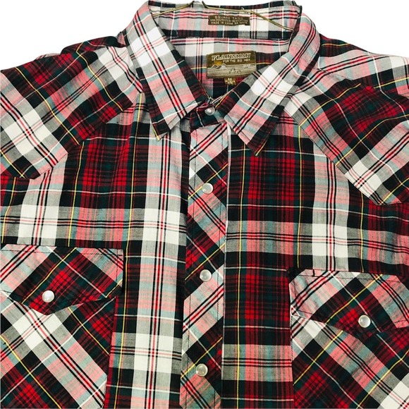 Plainsman Mens Western Shirt Size 3XL BIG 19-19-1/2 Pearl Snap Square Tails - Picture 1 of 8